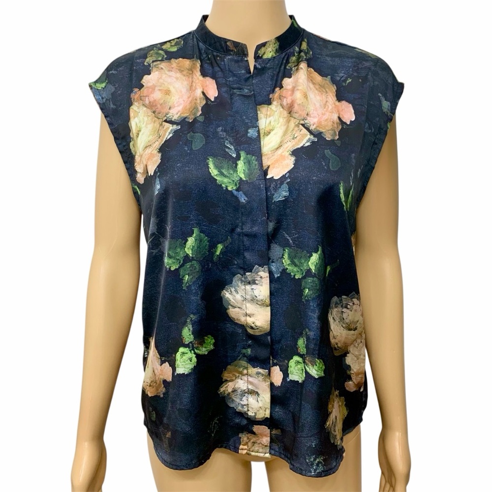Elie Tahari Painted Rose Silk Shell Top Blouse hidden button up Size XS - Picture 2 of 12